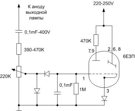 Индикатор на 6е5с для усилителя схема