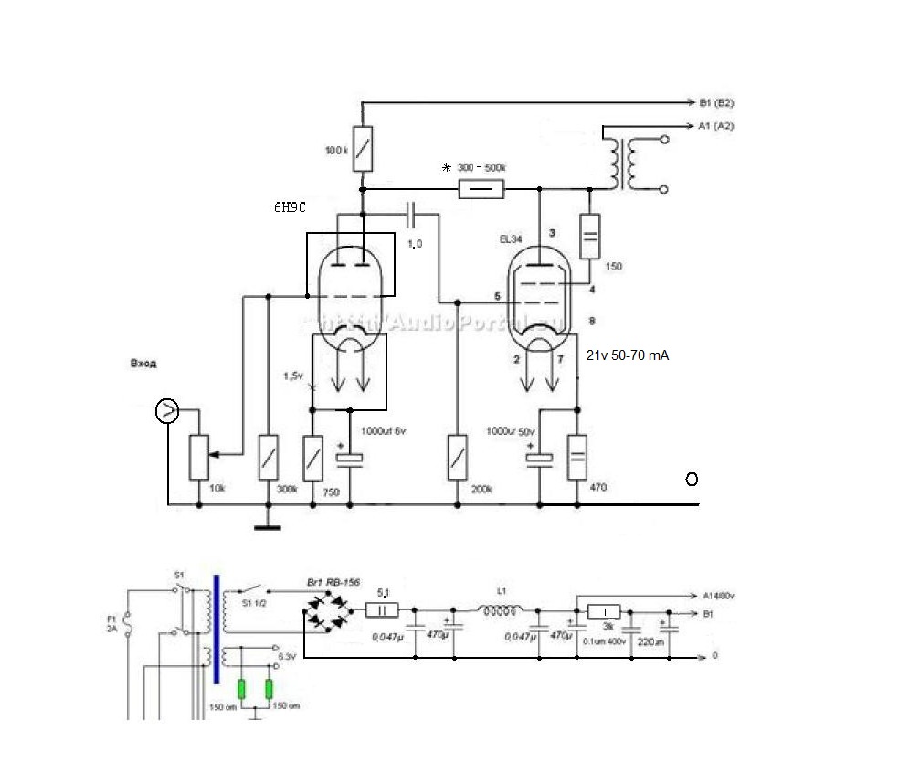 Однотактный ламповый усилитель на el34 схема