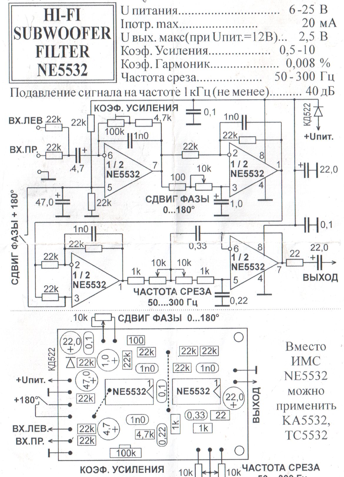 Ne5532p схема подключения характеристики